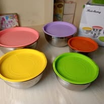 Meisheng 5-Piece Stainless Steel Salad Bowl Set with Covers, - Image 5