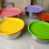 Meisheng 5-Piece Stainless Steel Salad Bowl Set with Covers, - Image 4