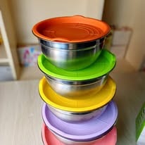 Meisheng 5-Piece Stainless Steel Salad Bowl Set with Covers, - Image 3