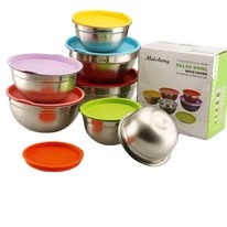 Meisheng 5-Piece Stainless Steel Salad Bowl Set with Covers, - Image 2