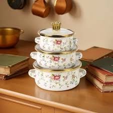 Thickened 3 pcs Enamel Pot with Double Handles Enamel Soup Pot Mini Hot Pot Baby Food Pot