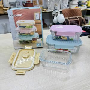 3-piece ribbed glass food storage container set